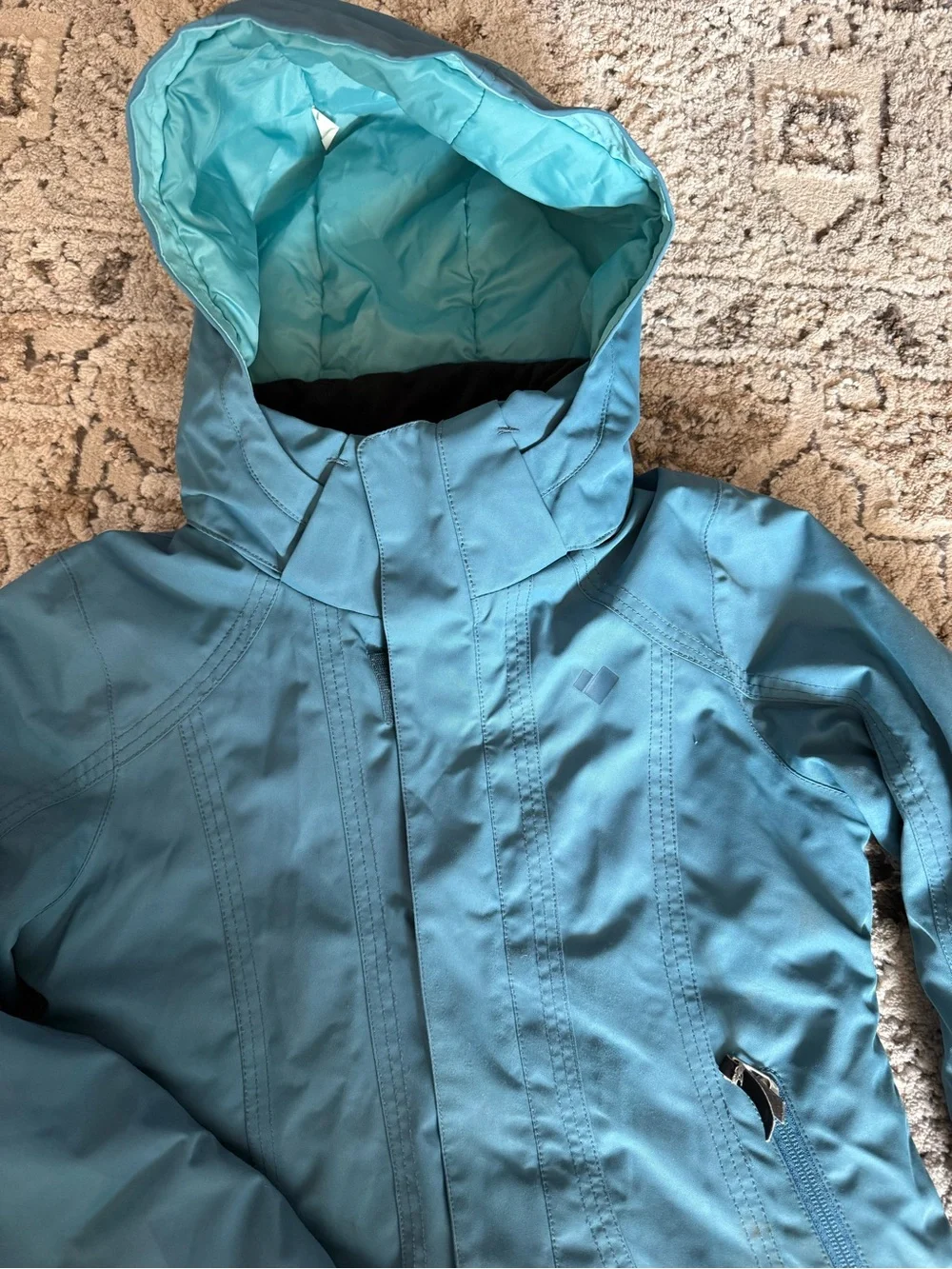 Obermeyer Teal/Light Teal Hooded Puffer winter Jacket